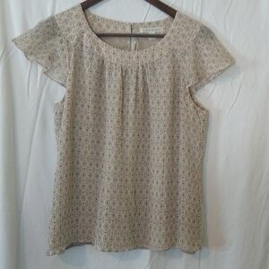 Silk cap sleeve tan blouse